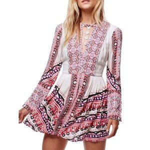 Free People Tegan Border Print Ivory Mini Dress